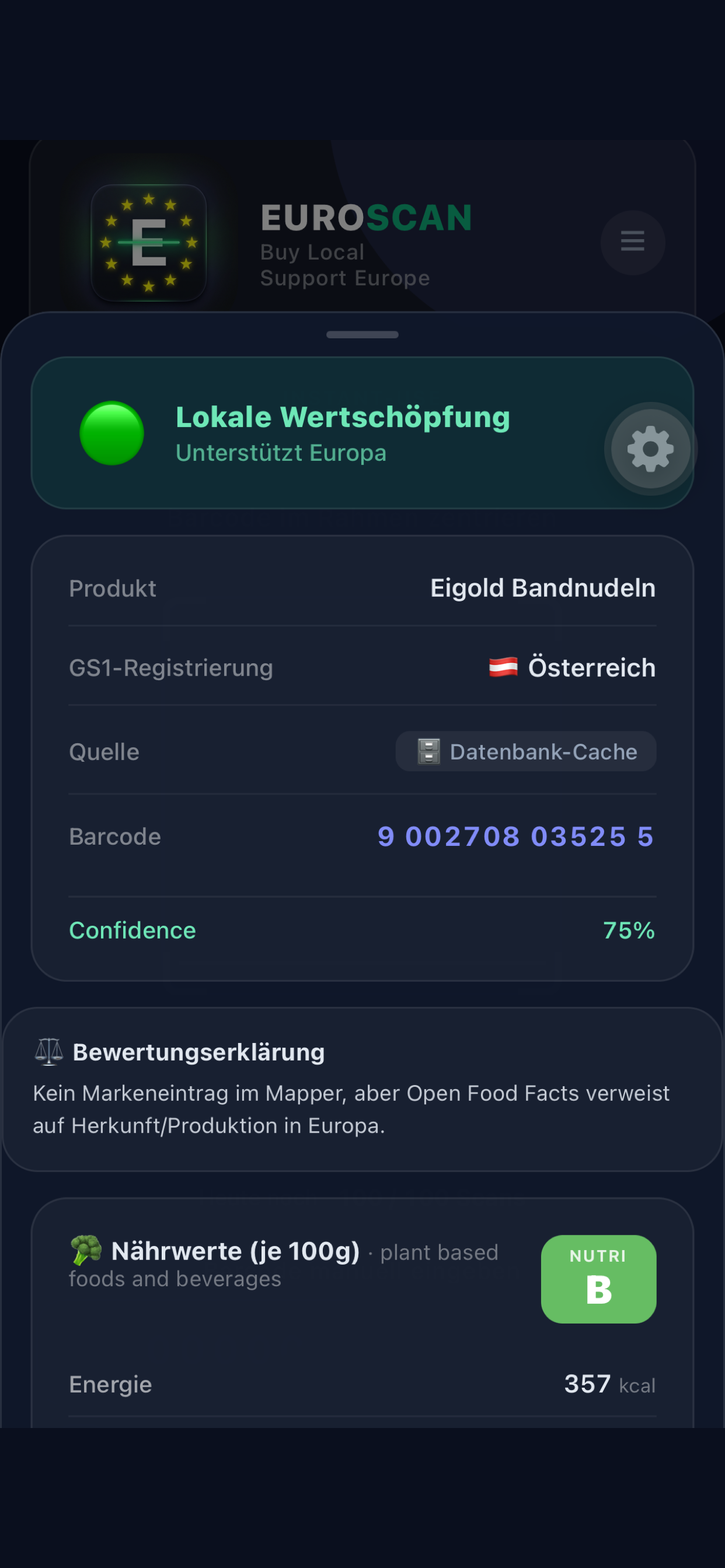 EuroScan App Green Result Screenshot